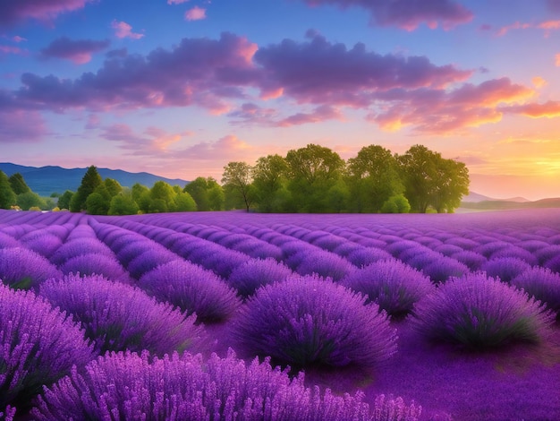 Digital lavender natural landscape ai generated