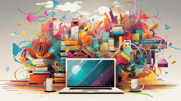 Digital literacy technology inspired graphic | Premium AI-generated image