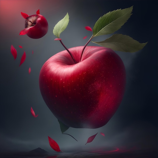 Digital manipulation A red apple with a sense of dynamic motionai generative