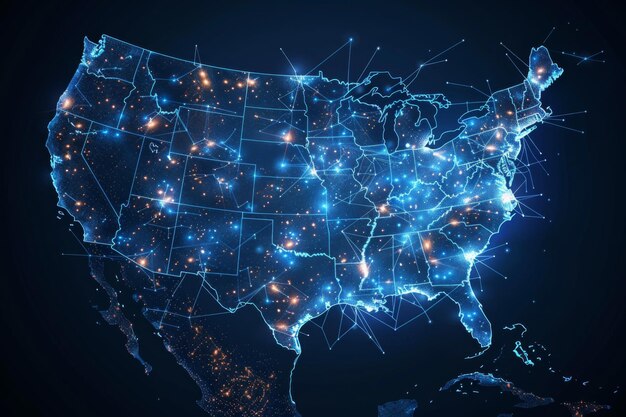 Photo digital map of america network connectivity created with generative ai