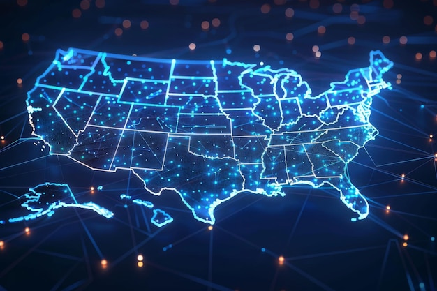 사진 생성 인공지능으로 만들어진 네트워크 연결을 가진 미국 디지털 지도