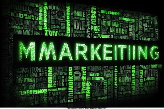 Photo digital marketing business concept the word in light green color on dark digital background