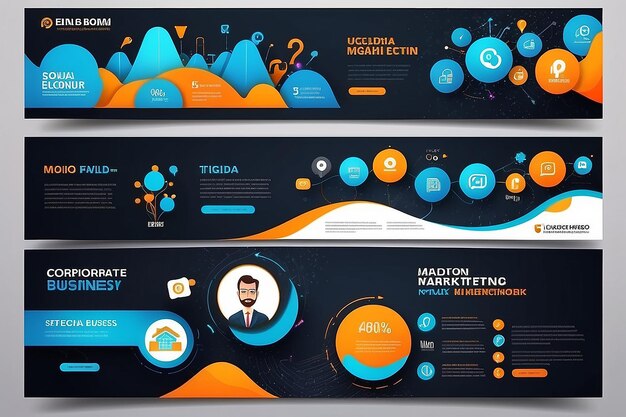 디지털 마케팅 비즈니스 소셜 미디어 배너 템플릿 디자인 기업 비즈니스 소셜 네트워크 타임라인 커버 페이지 프레젠테이션
