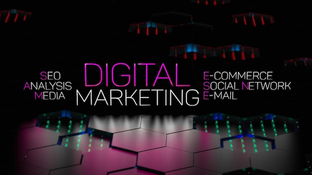 Photo digital marketing concept banner 3d render