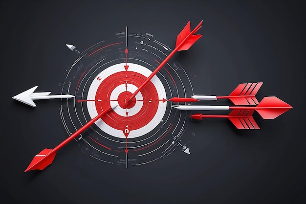 Digital Marketing Concept Three Arrows Hit in Red Target