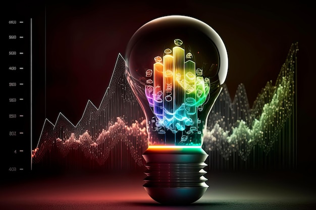 Digital marketing data analysis inside a glowing light bulb Generative AI