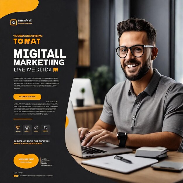 Photo digital marketing expert and corporate social media post web banner template