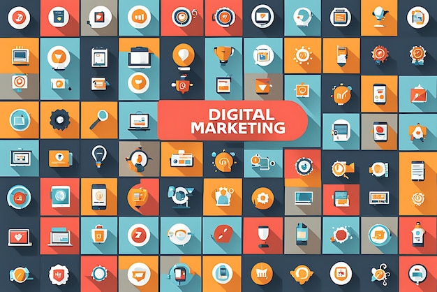 Foto digital marketing flat icons disegni digital marketing vector background design con le icone