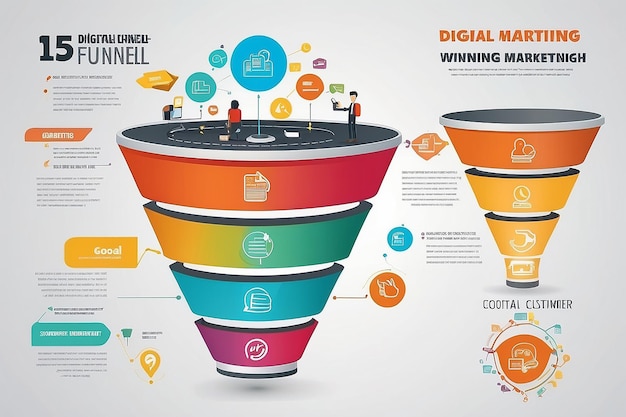 The digital marketing funnel infographic winning new customers with marketing strategies