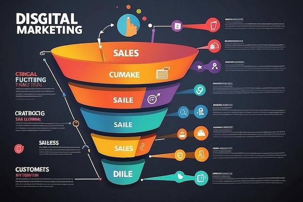 The digital marketing funnel infographic winning new customers with marketing strategies