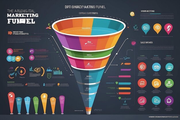 The digital marketing funnel infographic winning new customers with marketing strategies