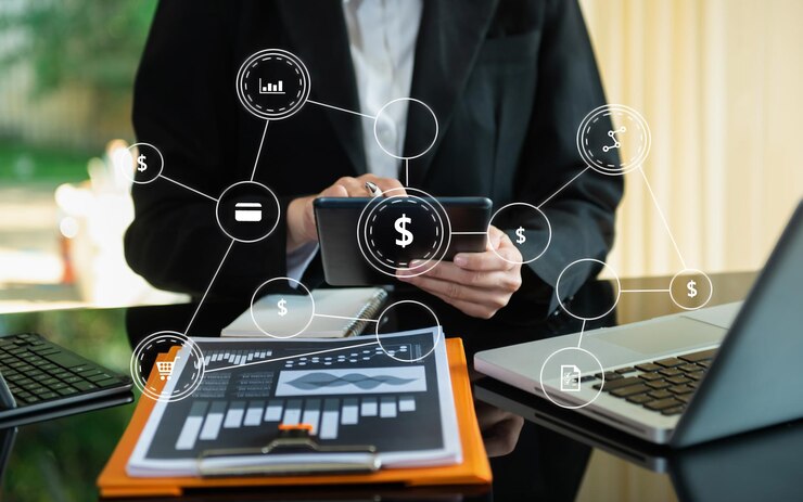 Photo digital marketing media social network mobile app in virtual icon diagram and business using on smartphone and tablet as conceptxaxd