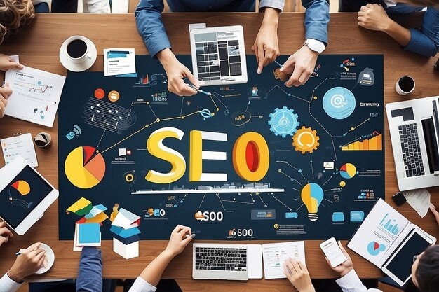 Foto idea di concetto di foto di marketing digitale seo con infografica