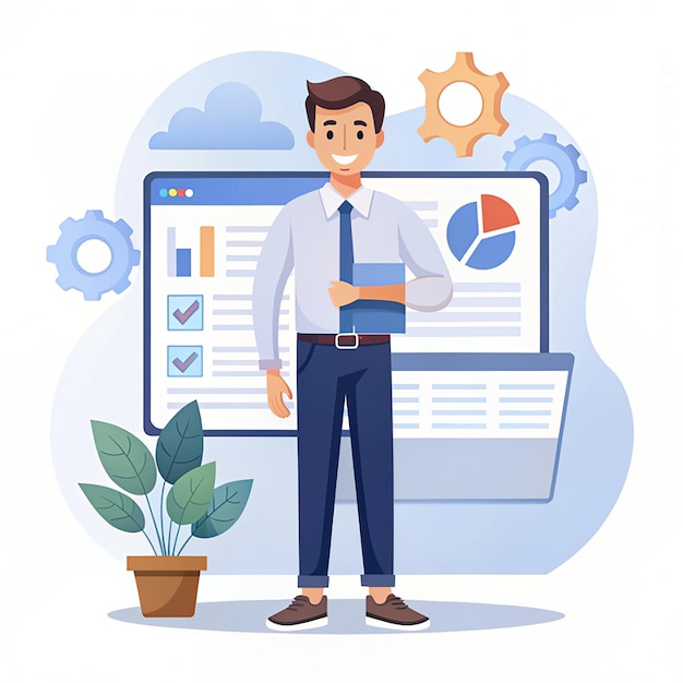 digital marketing strategy team content manager flat cartoon character graphic design landing page templatebannerflyerposterweb page