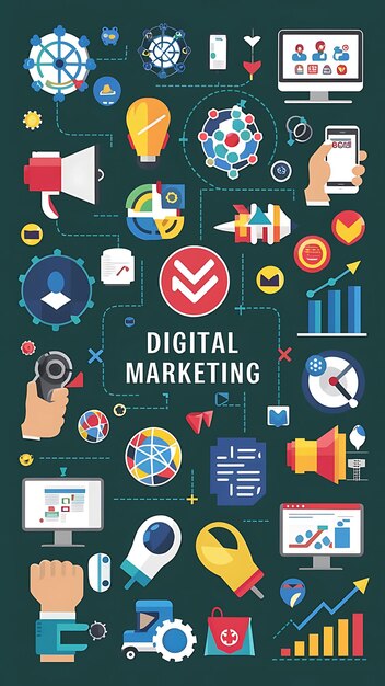 Photo digital marketing technology concept internet online search engine optimisation seo smm video advertising background