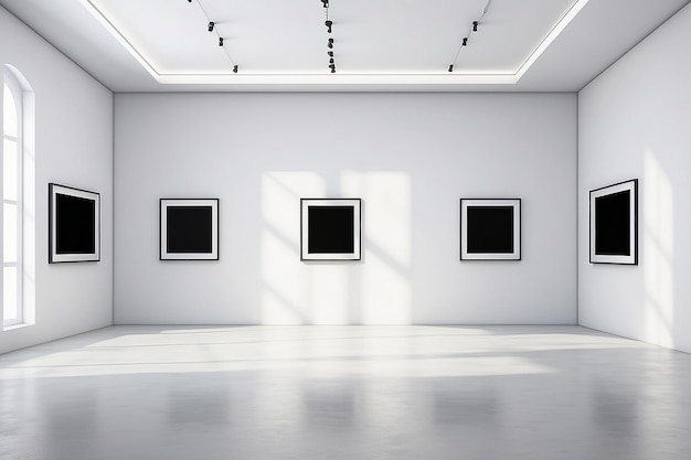 백색 프레임 공간과 함께 디지털 마스터리 가상 예술 전시회