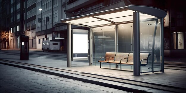 Цифровые СМИ Пустой рекламный щит на автобусной остановке, вывеска для дизайна рекламы продукта, рекламный лайтбокс, рекламный щит Generative Aix9