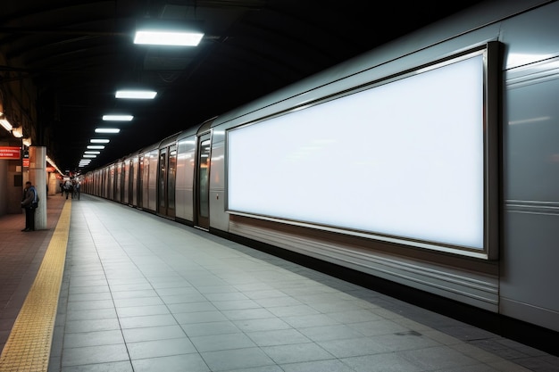 Photo digital media blank white mock up billboard at subway station