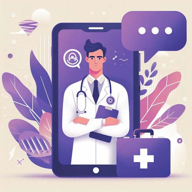 Цифровая медицинская консультация Векторная иллюстрация врача на экране смартфона