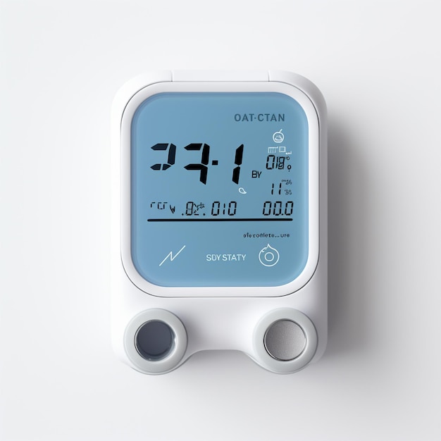 Digital meter for measuring temperature on white background