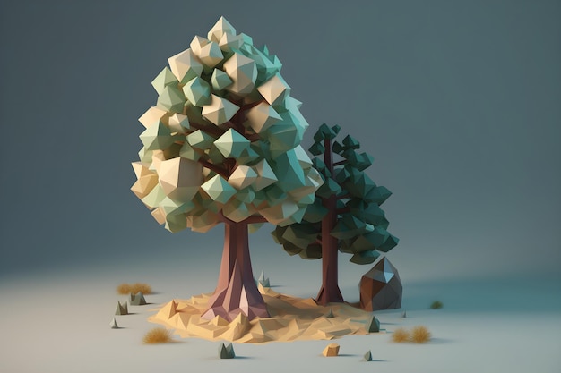 '나무'라고 적힌 삼각형 모양의 나무 디지털 모형