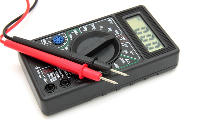 Digital multimeter on white background