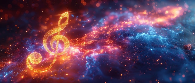 Digital music Orchestral entertainment Modern technology Music school symbol Key tune Clef sign Treble note Poster art Song staff concept Abstract 3D clef treble