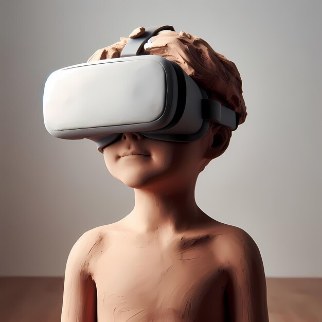디지털 네이티브 VR 헤드 세트 Gen A 아이 및 기술 점토 3D 조각