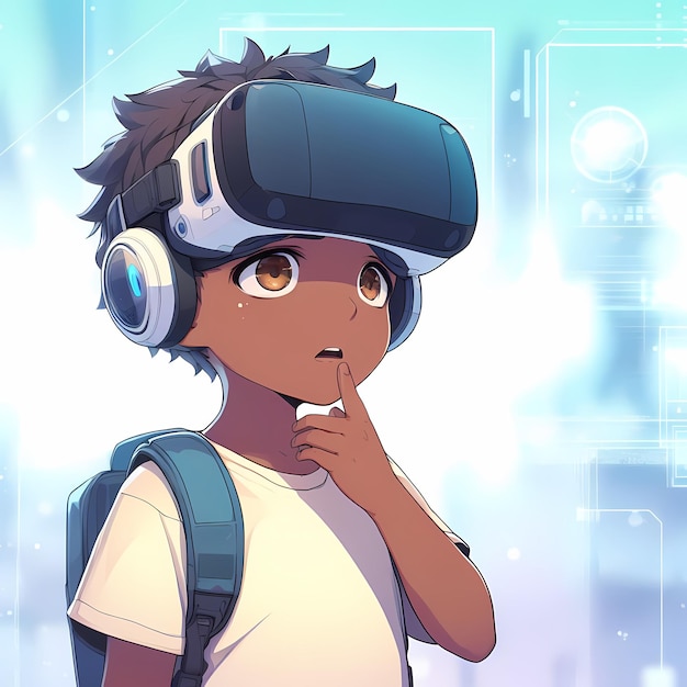 Digital Native Vr Head Set Gen A child and technology anime cartoon