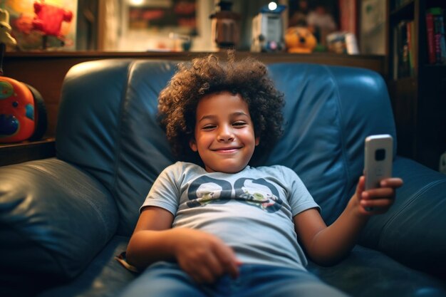 디지털 네이티브 알파 세대 새로운 세대의 소년들은 일상 생활에서 디지털 장치를 사용합니다.