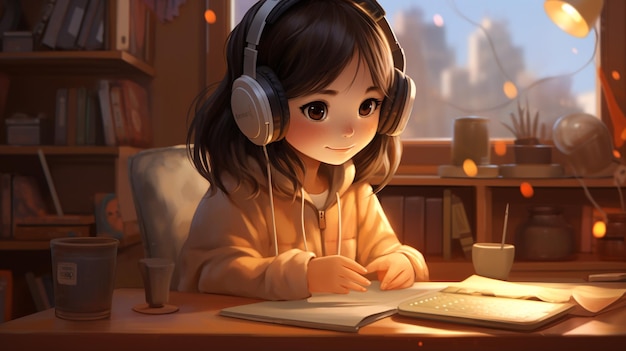 Digital Natives a little girl reading a book with headphones genalpha kids future kids imagination