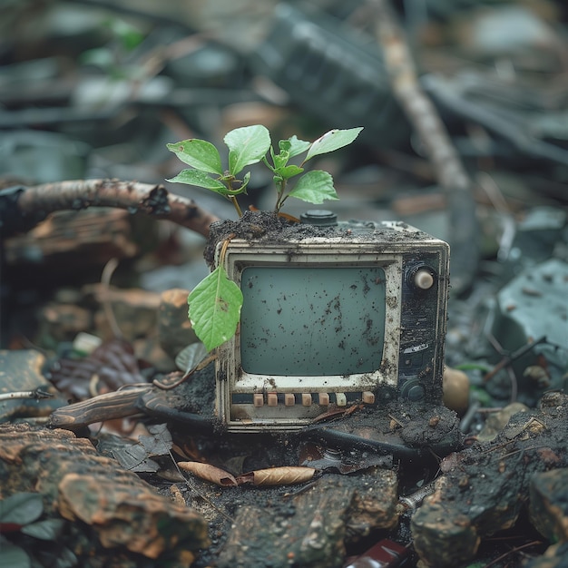 Digital nature buried in dirt