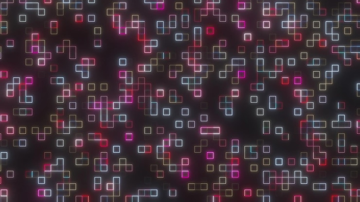 Photo digital neon blocks lines computer generated