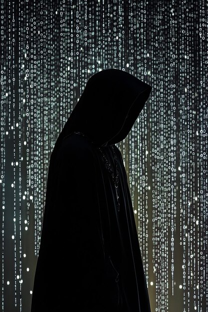 digital network hacker computer technology data privacy binary codes generated by ai