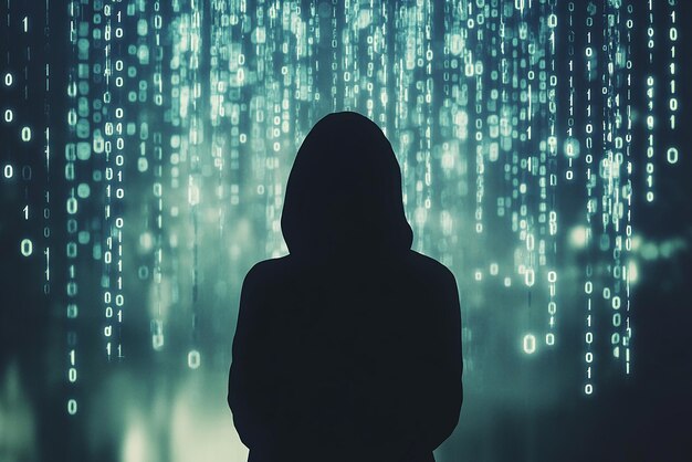 digital network hacker computer technology data privacy binary codes generated by ai