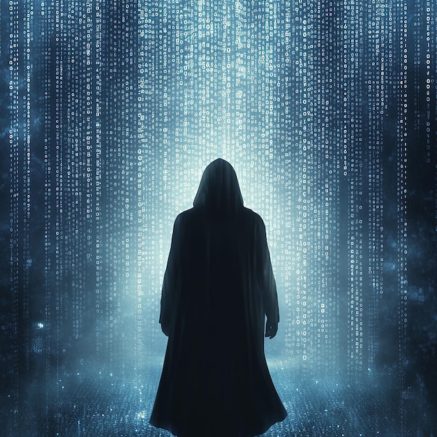 digital network hacker computer technology data privacy binary codes generated by ai