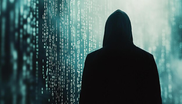 Цифровые сети хакеров компьютерные технологии конфиденциальность данных двоичные коды, сгенерированные ИИ