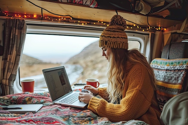 Photo digital nomad blending work and travel in style