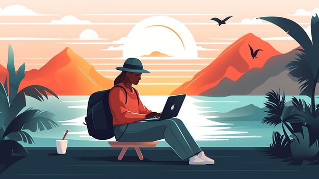 Photo digital nomad concept vector ai generated