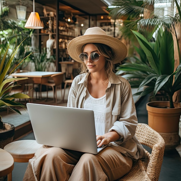 Digital nomad working from a trendy cafe