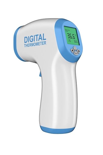 Digital noncontact infrared thermometer isolated on white.3D illustration