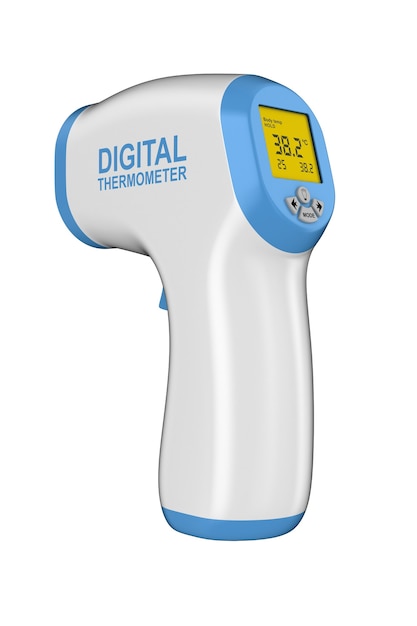 Digital noncontact infrared thermometer isolated on white.3D illustration