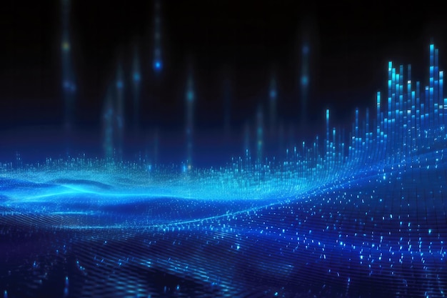 컴퓨터 코드의 파란 파동으로 디지털 바다 추상적인 미래의 파란색 배경 인공지능이 생성한 일러스트레이션
