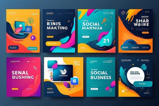 Digital online business marketing Social media post banner design template collection with brush stroke editable vector illustration