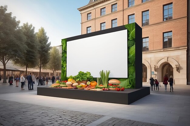 Foto digital outdoor sustainable food festival projection mockup con spazio bianco vuoto per posizionare il tuo design