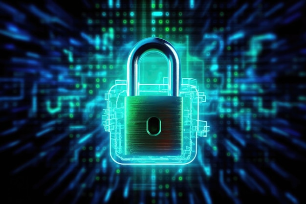 デジタルパッドロック サイバーセキュリティネットワークとデータ保護技術 サイバー攻撃から保護する 生成的なAIイラスト