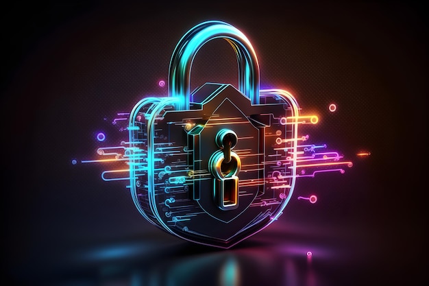 A digital padlock with a colorful background