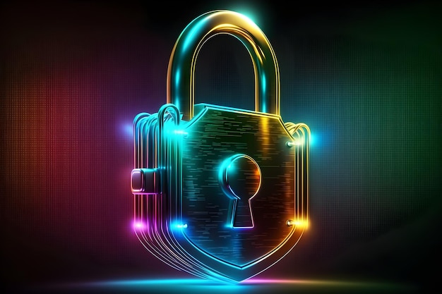 A digital padlock with a colorful background