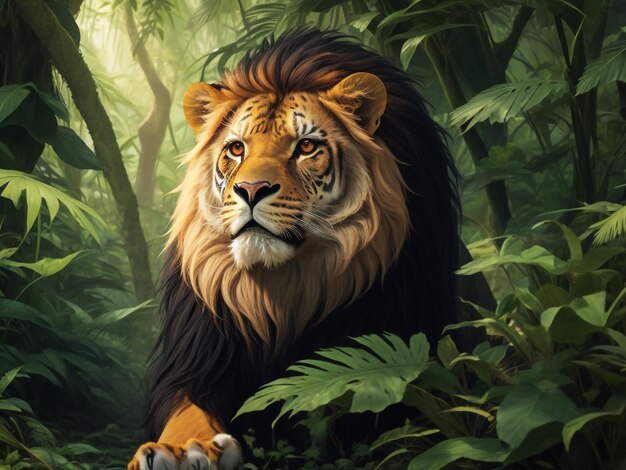 Digital paint lion in jungle