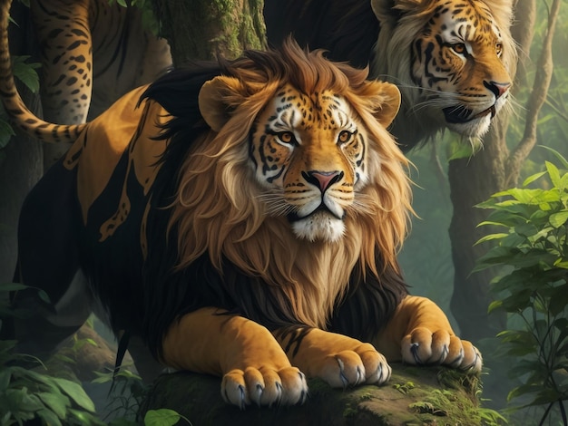 Digital paint lion in jungle